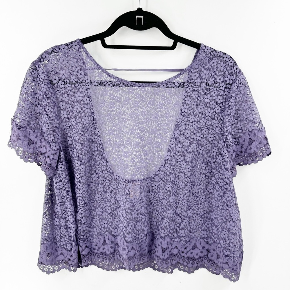 ✅ VICTORIA'S SECRET PURPLE LACE OPEN BACK TOP SIZE X-LARGE SEMI-SHEER